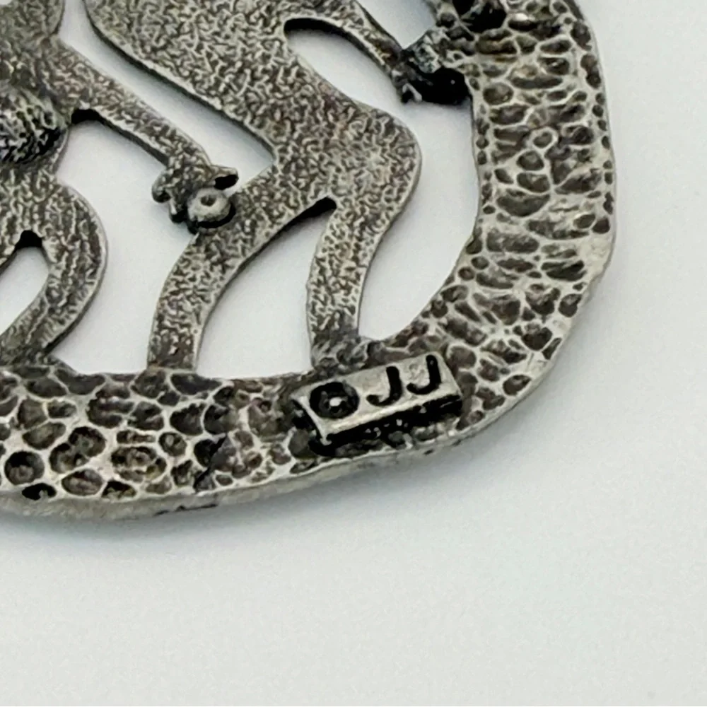 JJ Jonette Jewelry Co Pewter Style Tribal Dancers Saturn Moon Star Pin Vintage